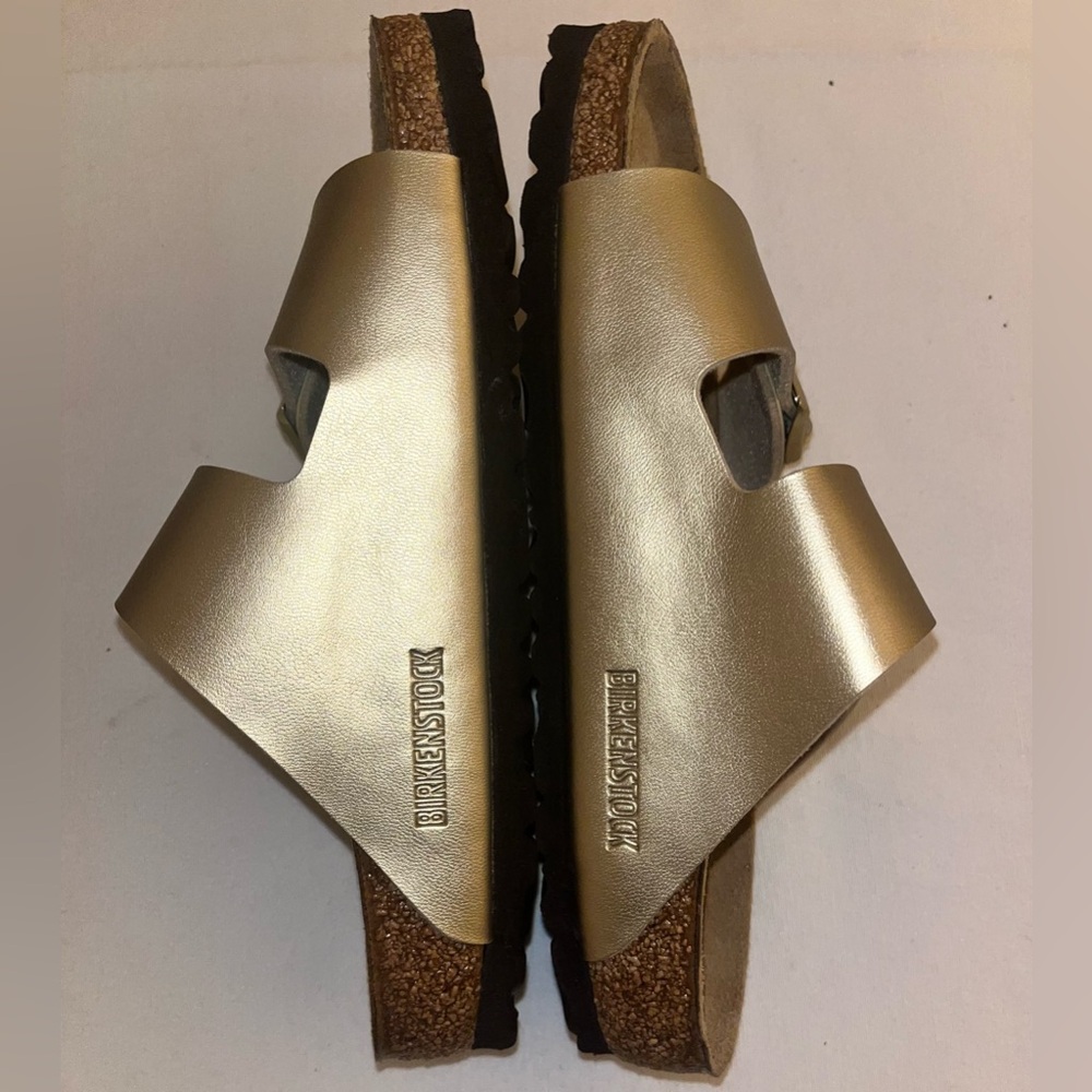 Birkenstock Arizona Suede Footbed Gold Metallic Sandals - Picture 5 of 6